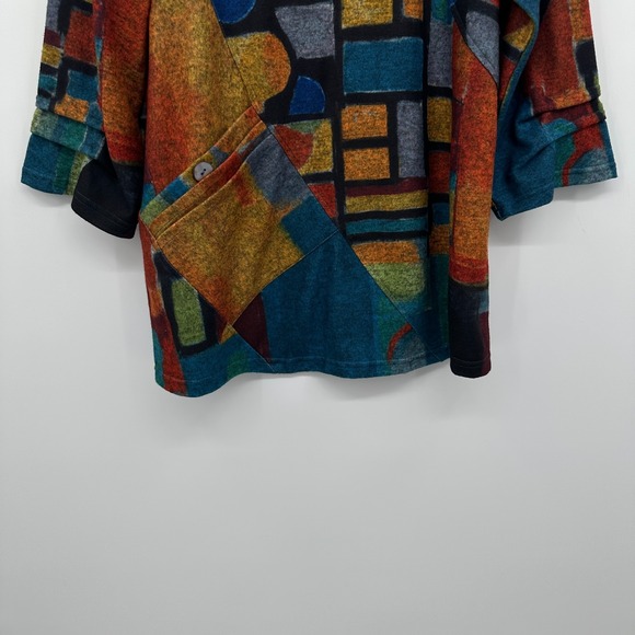 Ali Miles Brushed Knit Top Shirt Size Large 3/4 Sleeve‎ Cowl Neck Artsy Boho New - Picture 5 of 16